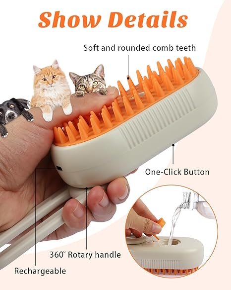 FluffMist Pet Brush – Steam Mist Grooming & Detangling Tool