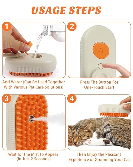 FluffMist Pet Brush – Steam Mist Grooming & Detangling Tool