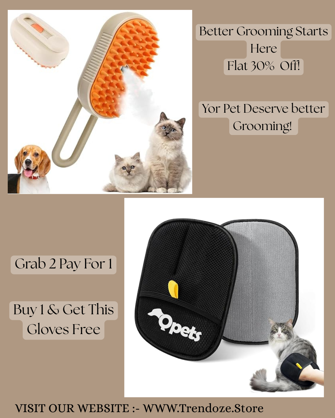 FluffMist Pet Brush – Steam Mist Grooming & Detangling Tool
